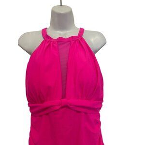 Holipick Ruched One-Piece Swimsuit With Sheer Mesh Inserts & Bow,‎ NWT SZ XL